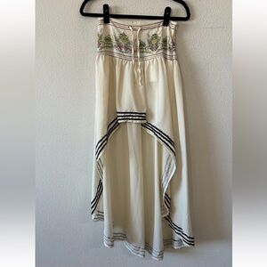 VTG Y2K Boho High Low Skirt Drawstring Asymmetrical Cream Midi Maxi XS/S